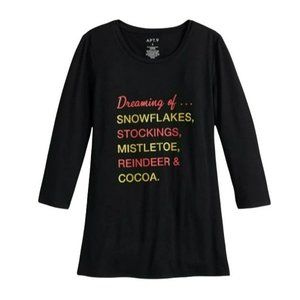 Black Top Dreaming of Snowflakes... and Cocoa" Graphic Top Womans L JJ1035